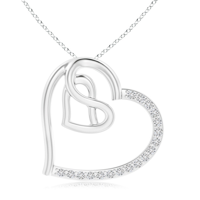 1mm HSI2 Entwined Diamond Tilted Heart Knot Pendant in White Gold