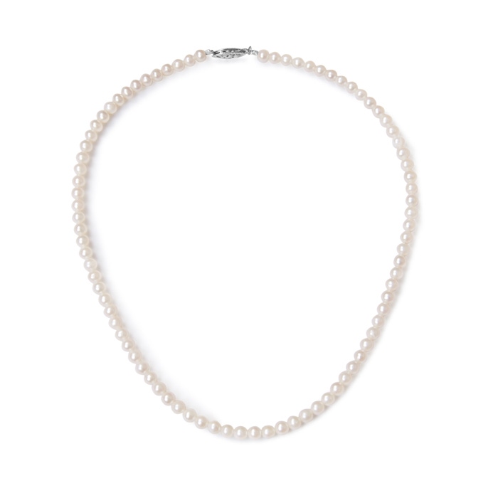 4.5-5.5mm AA Freshwater Cultured Pearl Necklace with Filigree Clasp in 18K White Gold
