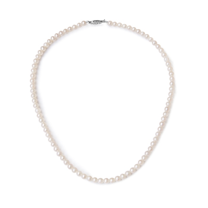 4.5-5.5mm AA Freshwater Cultured Pearl Necklace with Filigree Clasp in White Gold 