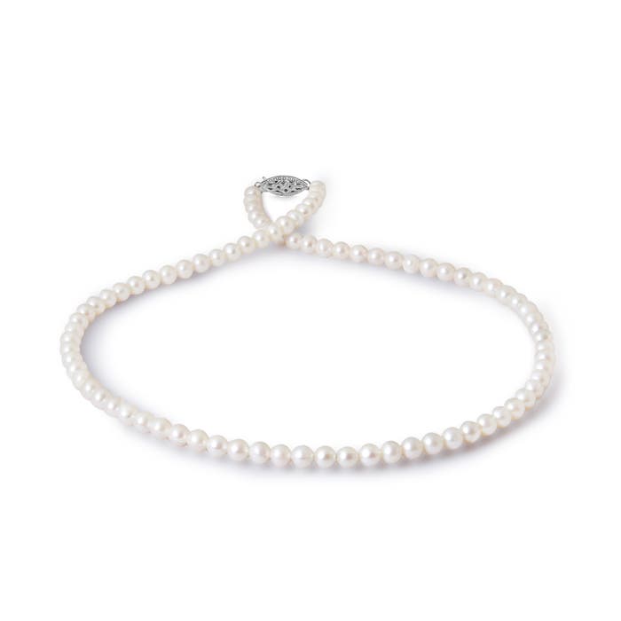 4.5-5.5mm AA Freshwater Cultured Pearl Necklace with Filigree Clasp in White Gold - side 1