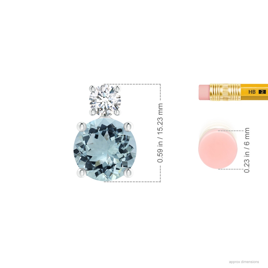 10.17x10.08x5.85mm AAA GIA Certified Classic Aquamarine Solitaire Pendant with Diamond in White Gold ruler