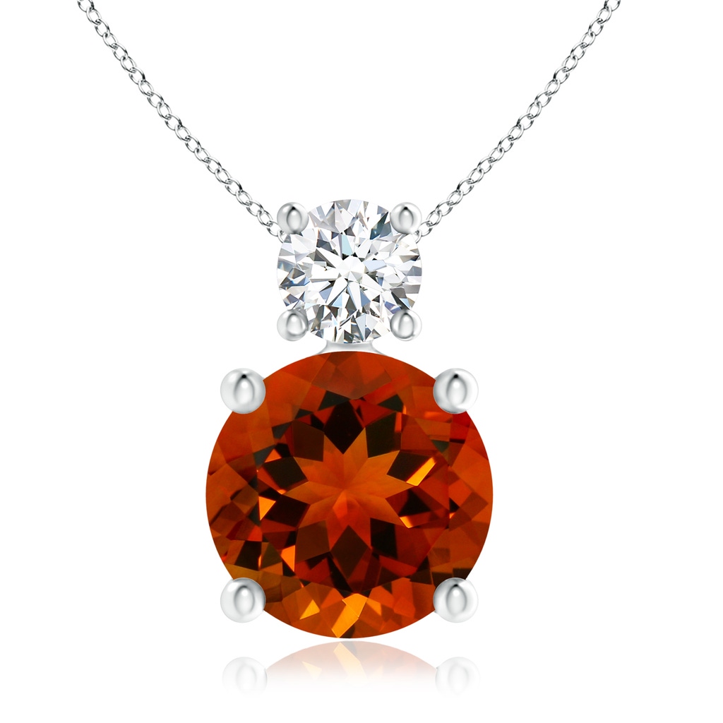 9.5x9.5mm AAAA GIA Certified Classic Citrine Solitaire Pendant with Diamond in 18K White Gold