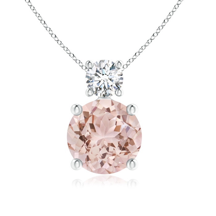 7mm AAA Classic Morganite Solitaire Pendant with Diamond in White Gold