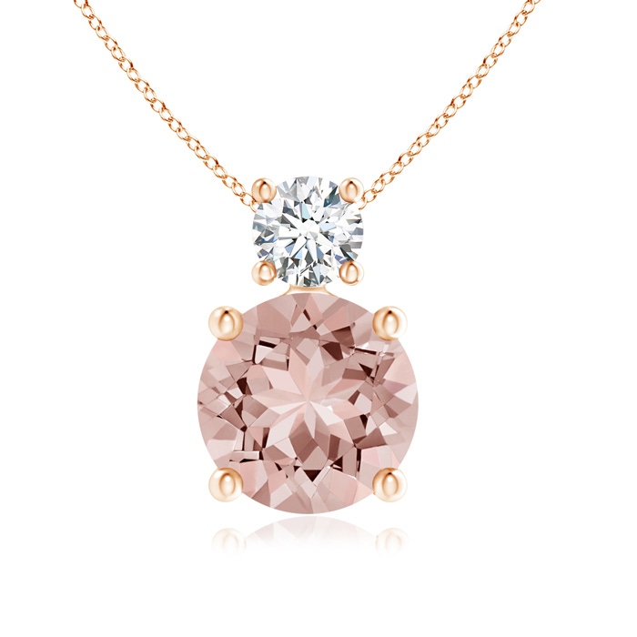7mm AAAA Classic Morganite Solitaire Pendant with Diamond in Rose Gold