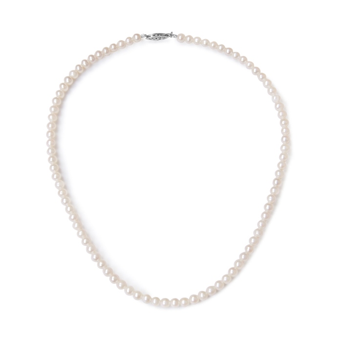 6.5-7.5mm AA Freshwater Cultured Pearl Strand with Filigree Clasp in White Gold