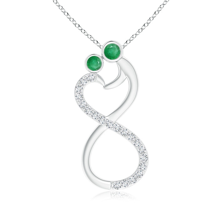 3.2mm A Mom & Me Emerald Two Stone Infinity Pendant in White Gold 