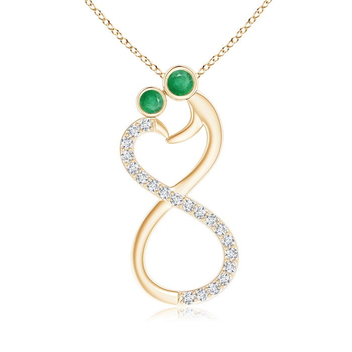 3.2mm A Mom & Me Emerald Two Stone Infinity Pendant in Yellow Gold 