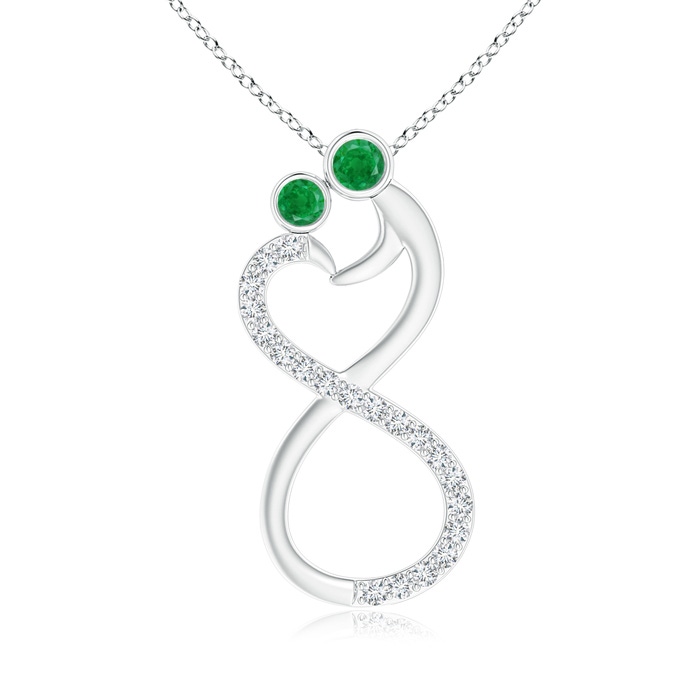 3.2mm AA Mom & Me Emerald Two Stone Infinity Pendant in P950 Platinum 