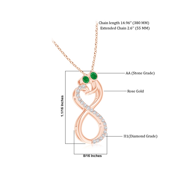 3.2mm AA Mom & Me Emerald Two Stone Infinity Pendant in Rose Gold product image
