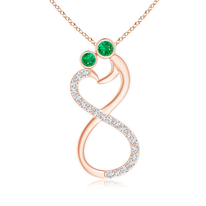 3.2mm AAA Mom & Me Emerald Two Stone Infinity Pendant in Rose Gold 