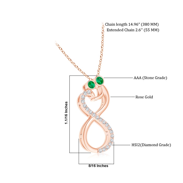 3.2mm AAA Mom & Me Emerald Two Stone Infinity Pendant in Rose Gold product image