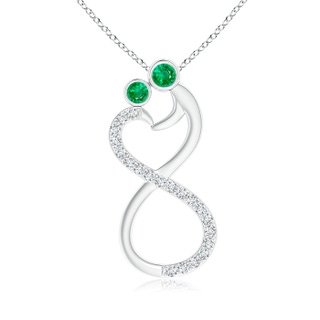 3.2mm AAA Mom & Me Emerald Two Stone Infinity Pendant in White Gold