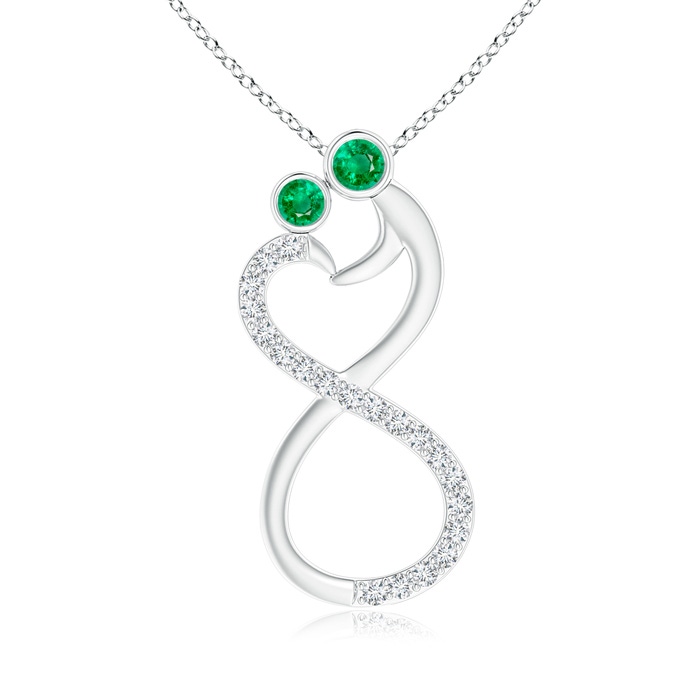 3.2mm AAA Mom & Me Emerald Two Stone Infinity Pendant in White Gold 