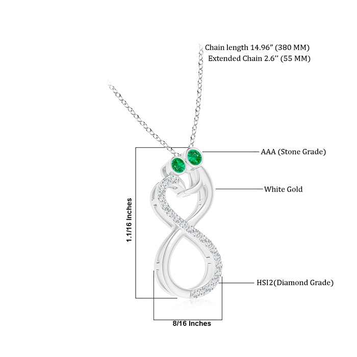 3.2mm AAA Mom & Me Emerald Two Stone Infinity Pendant in White Gold Product Image
