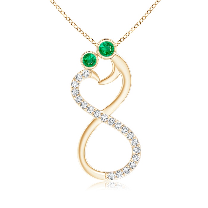 3.2mm AAA Mom & Me Emerald Two Stone Infinity Pendant in Yellow Gold 