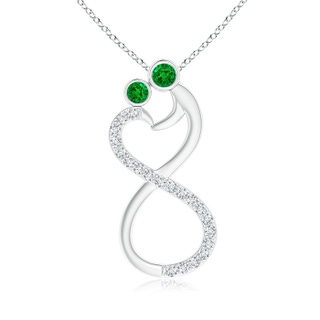 3.2mm AAAA Mom & Me Emerald Two Stone Infinity Pendant in P950 Platinum