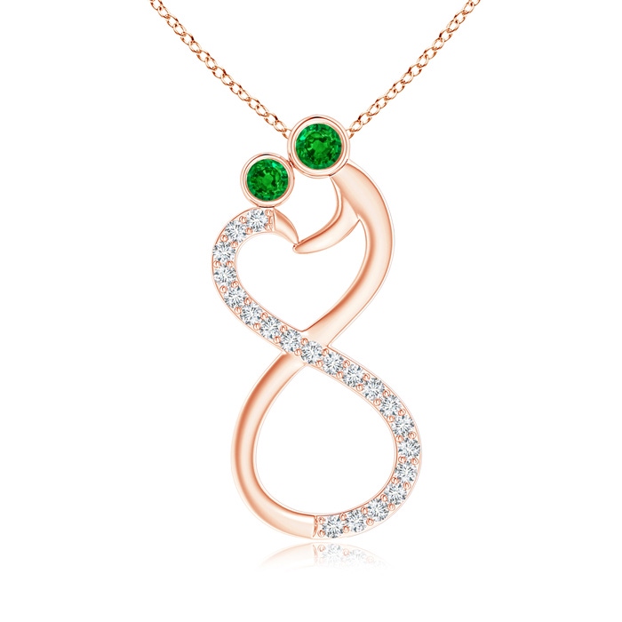 3.2mm AAAA Mom & Me Emerald Two Stone Infinity Pendant in Rose Gold