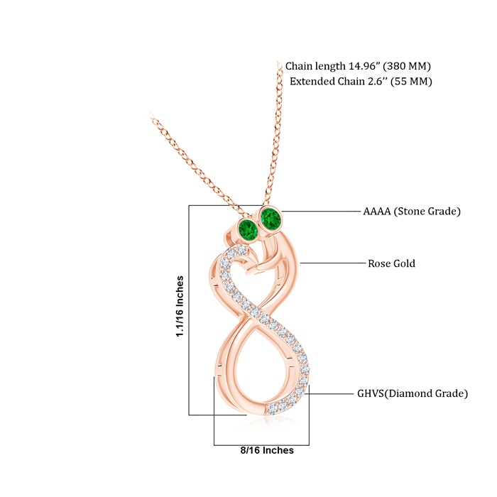 3.2mm AAAA Mom & Me Emerald Two Stone Infinity Pendant in Rose Gold product image