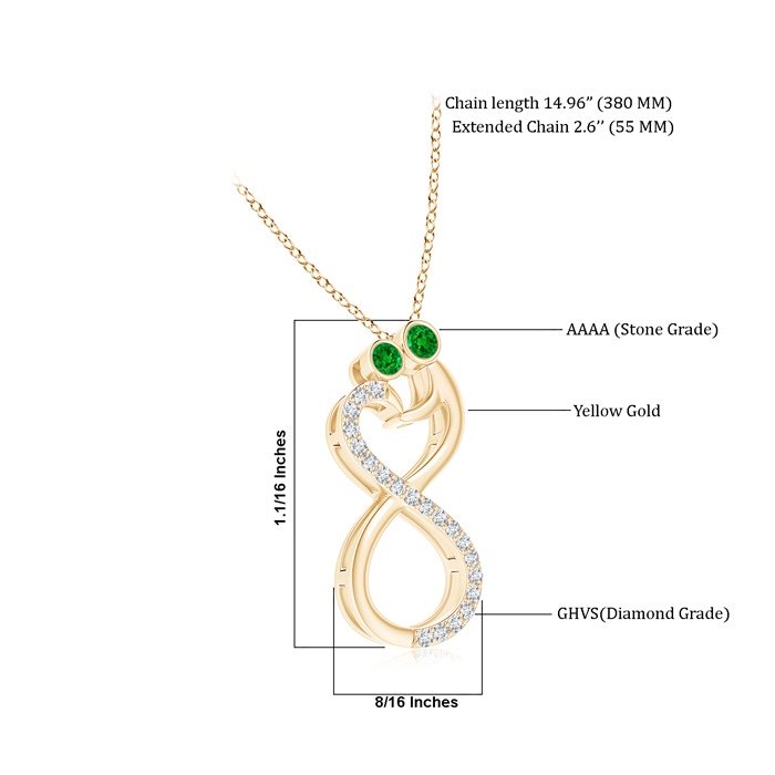 3.2mm AAAA Mom & Me Emerald Two Stone Infinity Pendant in Yellow Gold product image