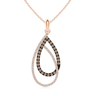 1.2mm AA Interlinked Brown and White Diamond Loop Drop Pendant in Rose Gold
