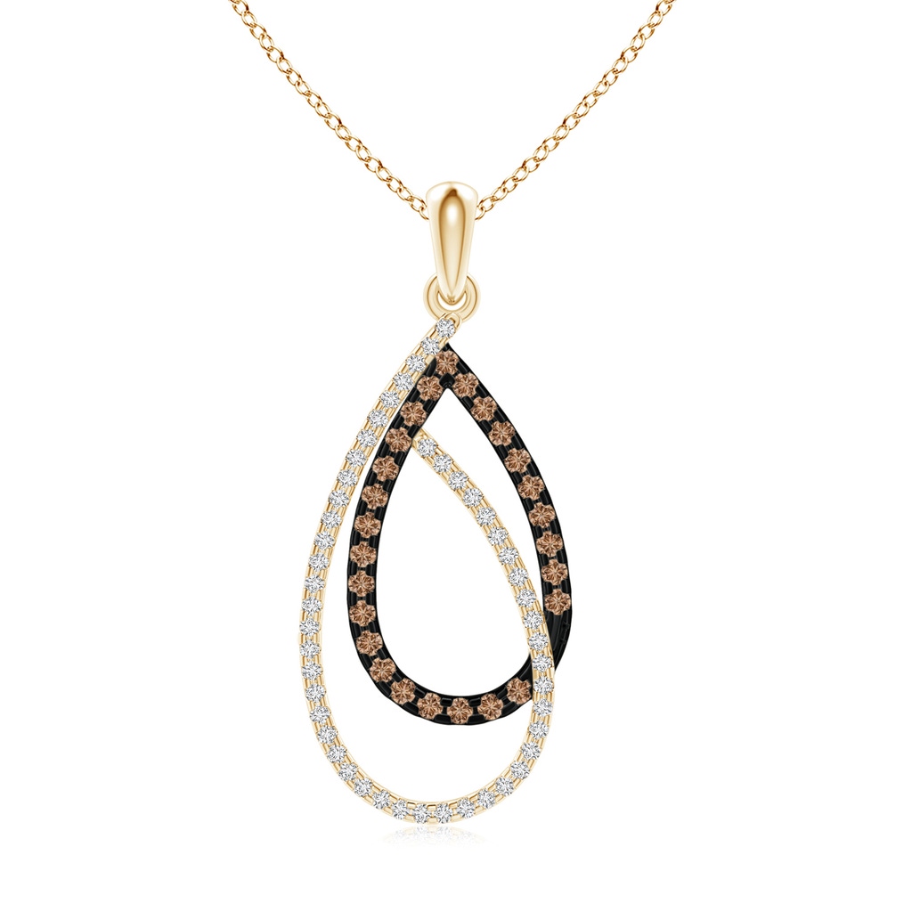 1.2mm AAA Interlinked Brown and White Diamond Loop Drop Pendant in Yellow Gold