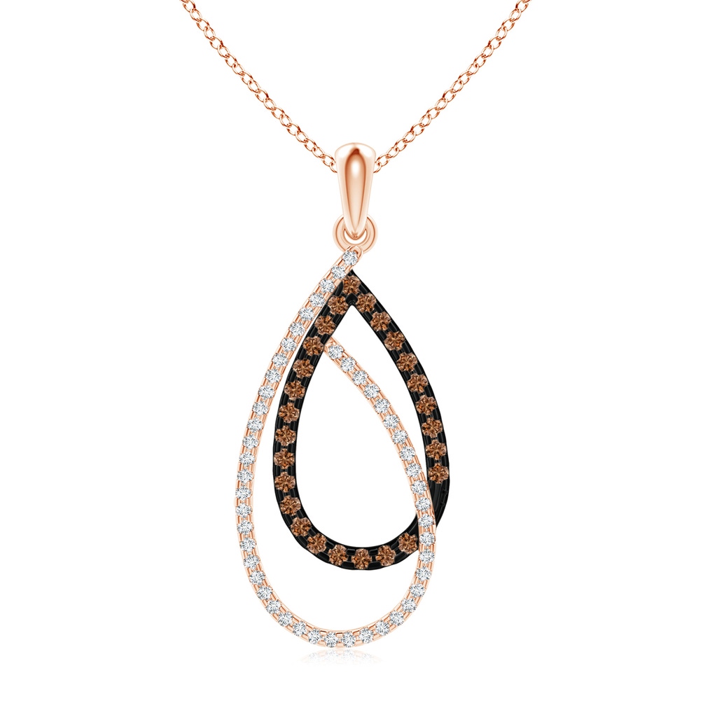 1.2mm AAAA Interlinked Brown and White Diamond Loop Drop Pendant in Rose Gold