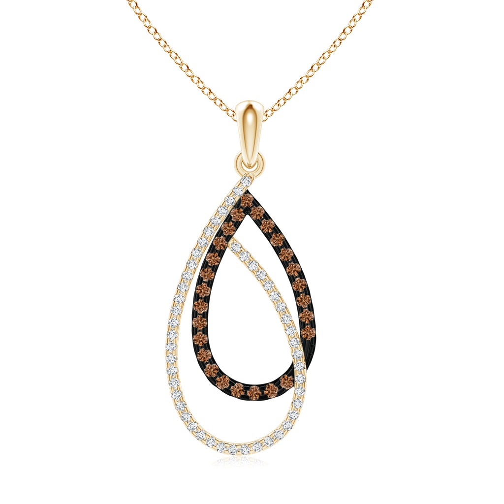 1.2mm AAAA Interlinked Brown and White Diamond Loop Drop Pendant in Yellow Gold