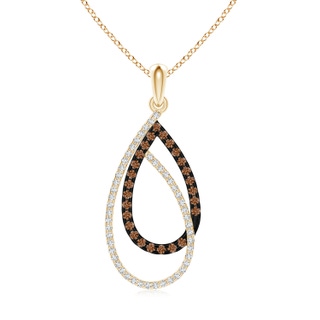 1.2mm AAAA Interlinked Brown and White Diamond Loop Drop Pendant in Yellow Gold