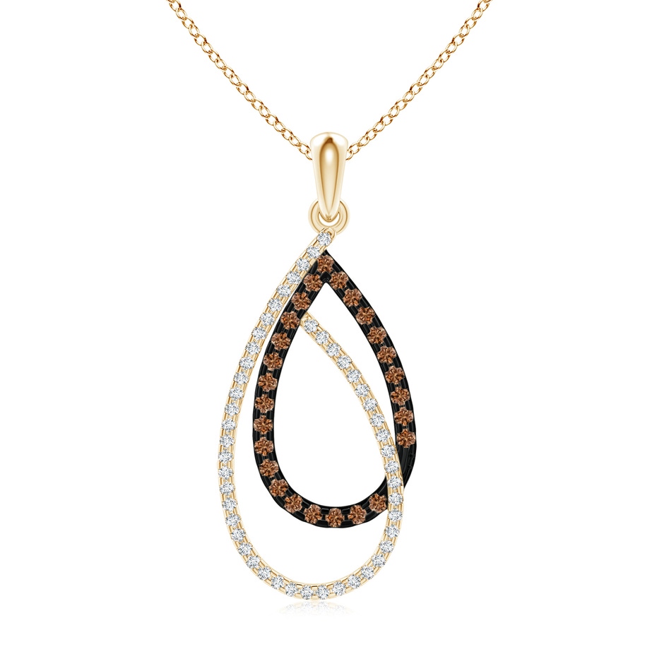 1.2mm AAAA Interlinked Brown and White Diamond Loop Drop Pendant in Yellow Gold 