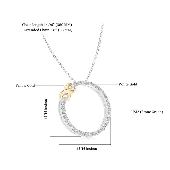 1.25mm HSI2 Eternity Round Diamond Circle Infinity Necklace in Two Tone in White Gold Yellow Gold Product Image
