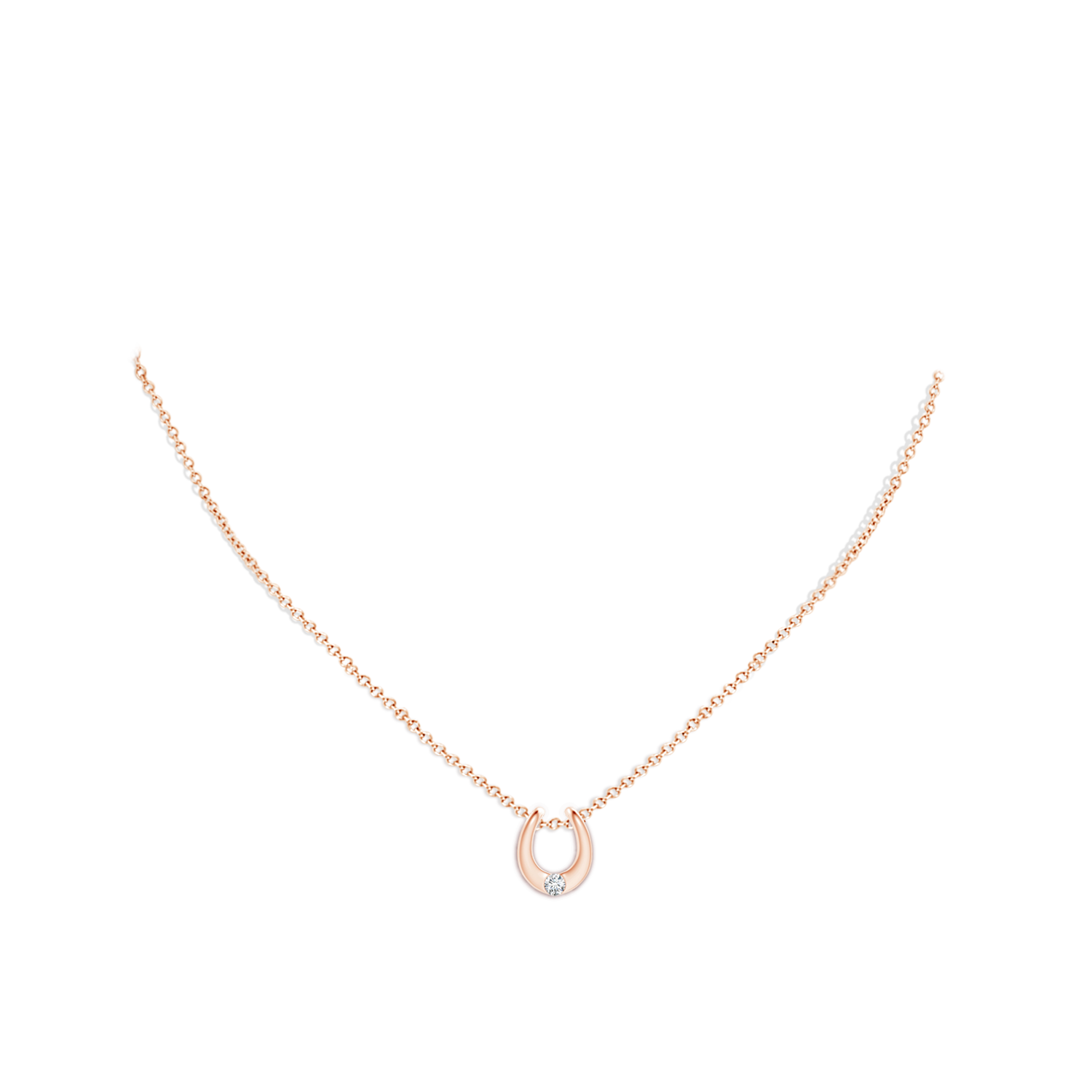 3mm GVS2 Gypsy-Set Diamond Horseshoe Pendant in Rose Gold - body_neck