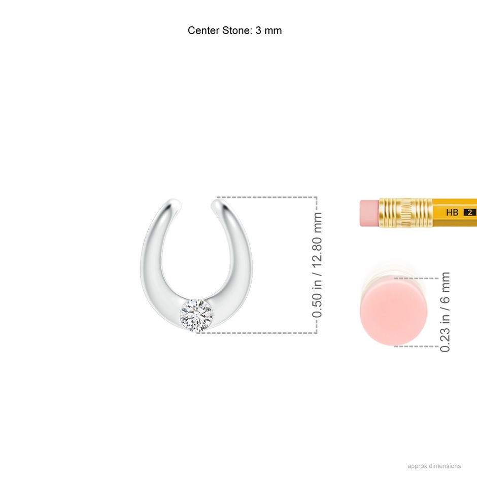 3mm HSI2 Gypsy-Set Diamond Horseshoe Pendant in White Gold ruler