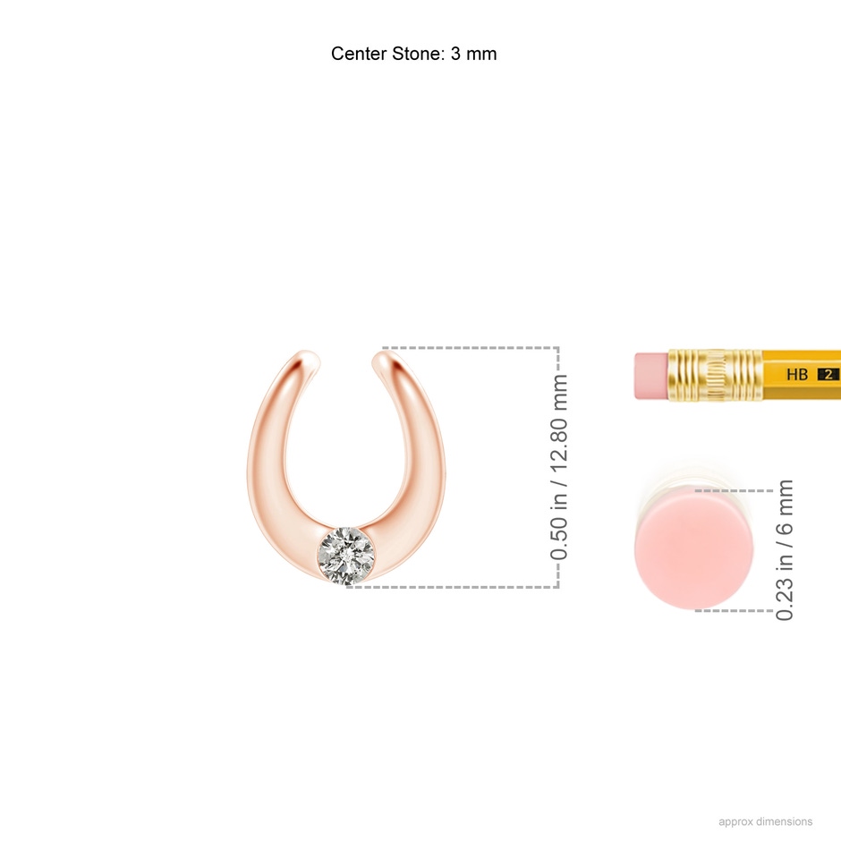 3mm KI3 Gypsy-Set Diamond Horseshoe Pendant in Rose Gold ruler