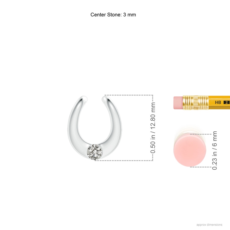 3mm KI3 Gypsy-Set Diamond Horseshoe Pendant in White Gold ruler