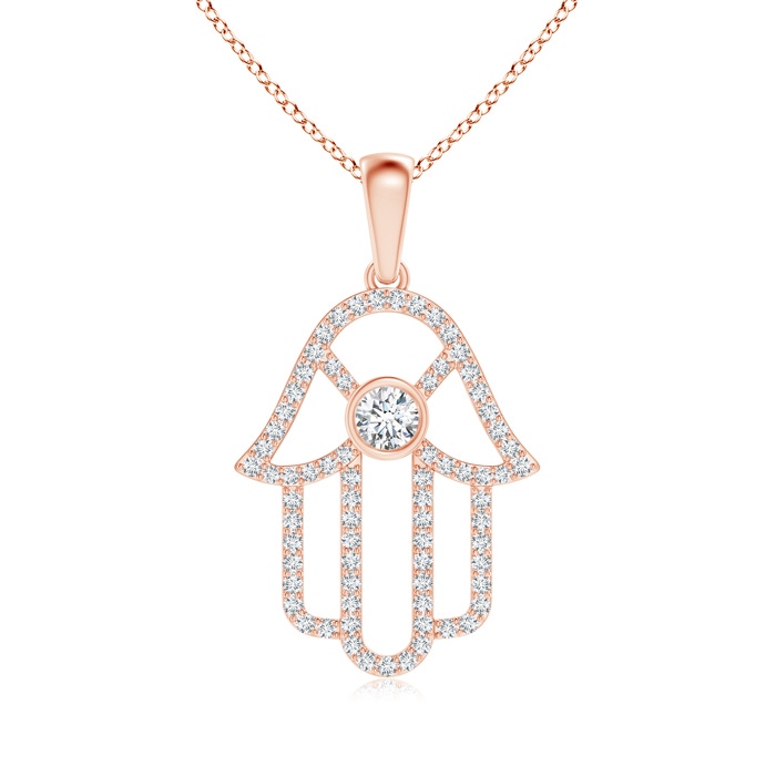 3mm GVS2 Bezel-Set Diamond Hamsa Hand Pendant in Rose Gold 