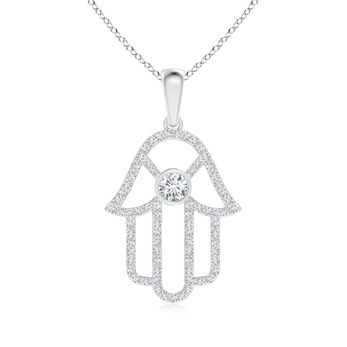 3mm GVS2 Bezel-Set Diamond Hamsa Hand Pendant in White Gold 