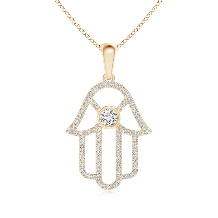 3mm HSI2 Bezel-Set Diamond Hamsa Hand Pendant in Yellow Gold 