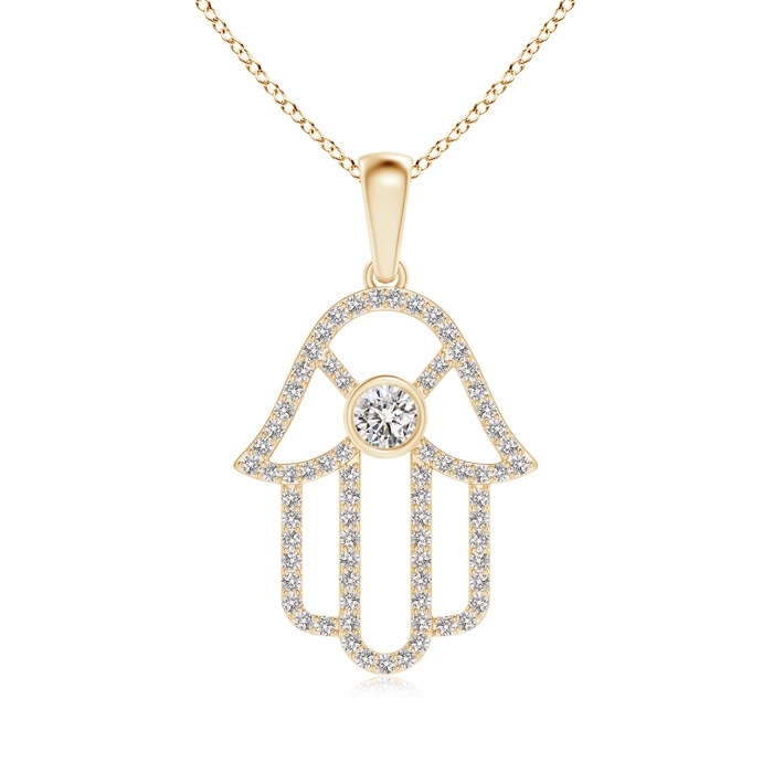 3mm IJI1I2 Bezel-Set Diamond Hamsa Hand Pendant in Yellow Gold 