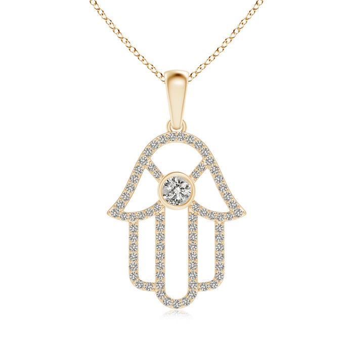 3mm KI3 Bezel-Set Diamond Hamsa Hand Pendant in Yellow Gold 