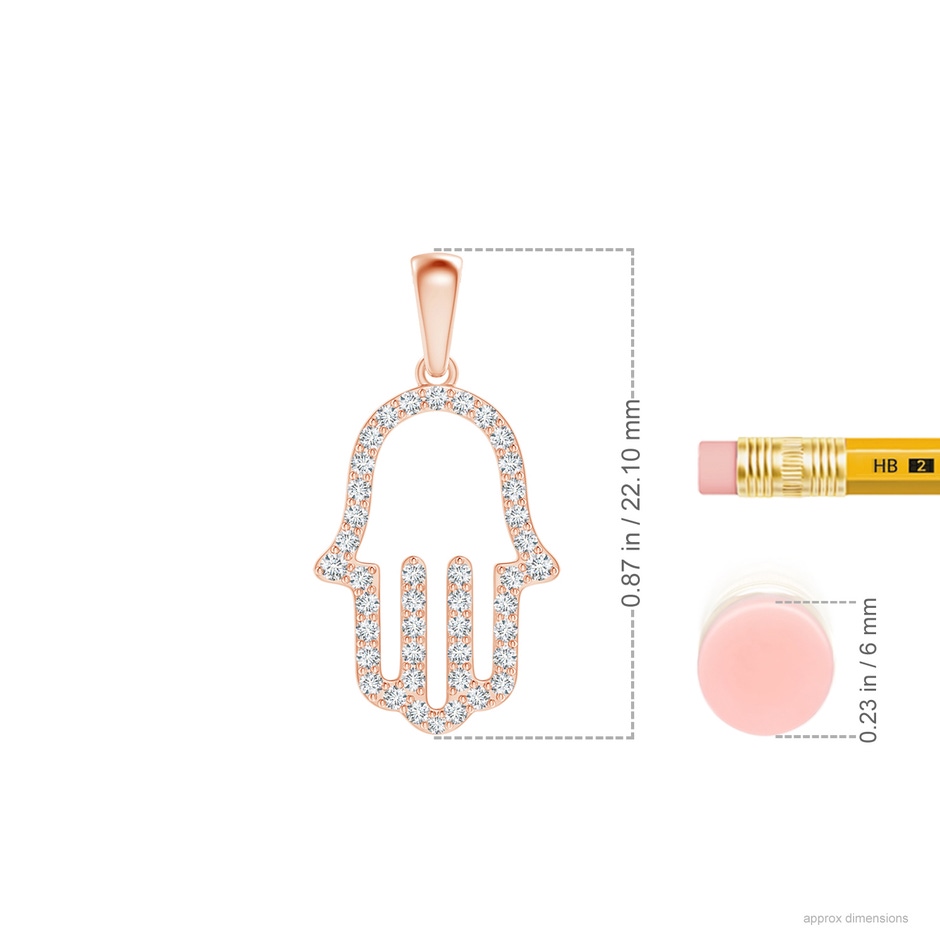 1.3mm GVS2 Diamond Hamsa Hand Pendant in 9K Rose Gold ruler