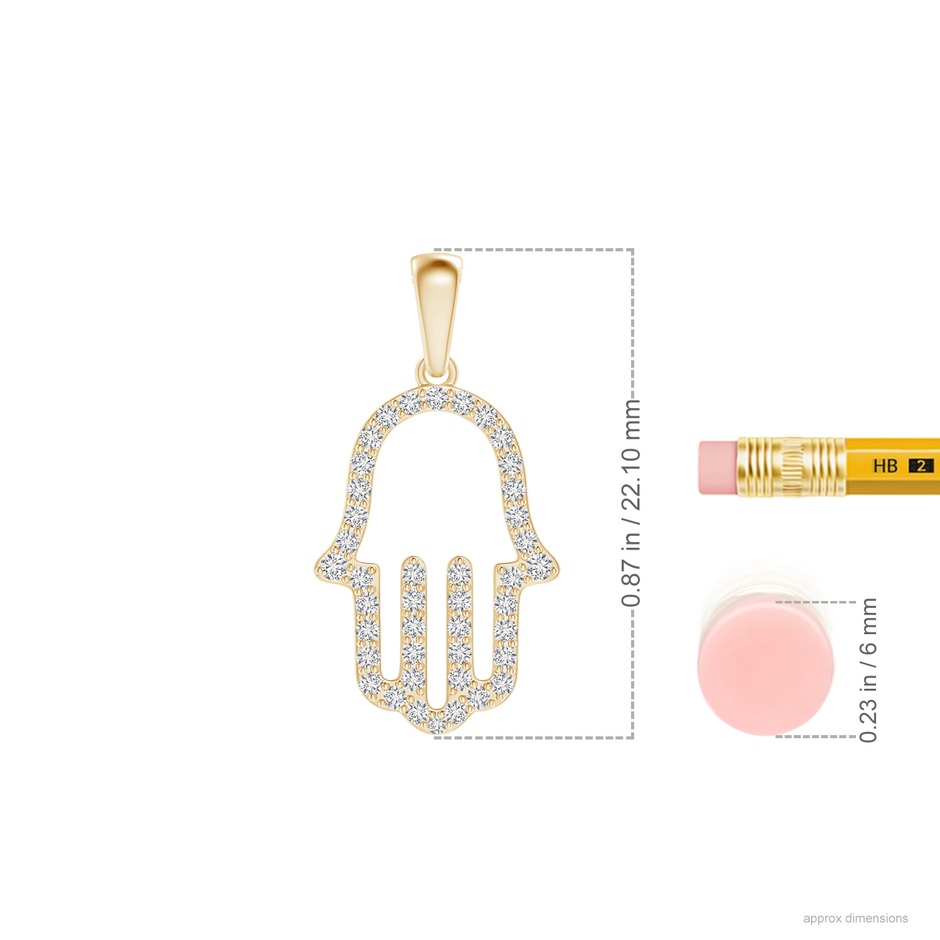1.3mm HSI2 Diamond Hamsa Hand Pendant in 18K Yellow Gold ruler