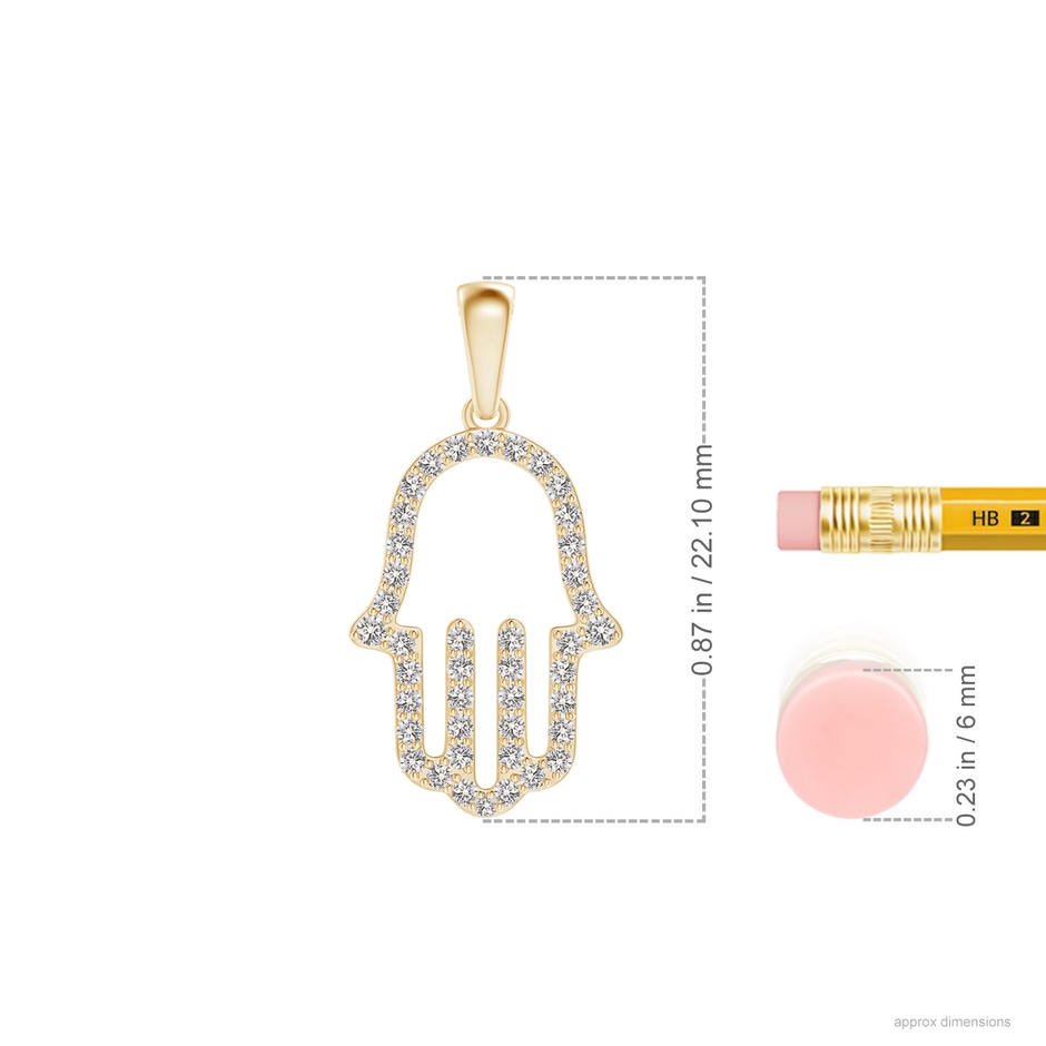 1.3mm IJI1I2 Diamond Hamsa Hand Pendant in 18K Yellow Gold ruler