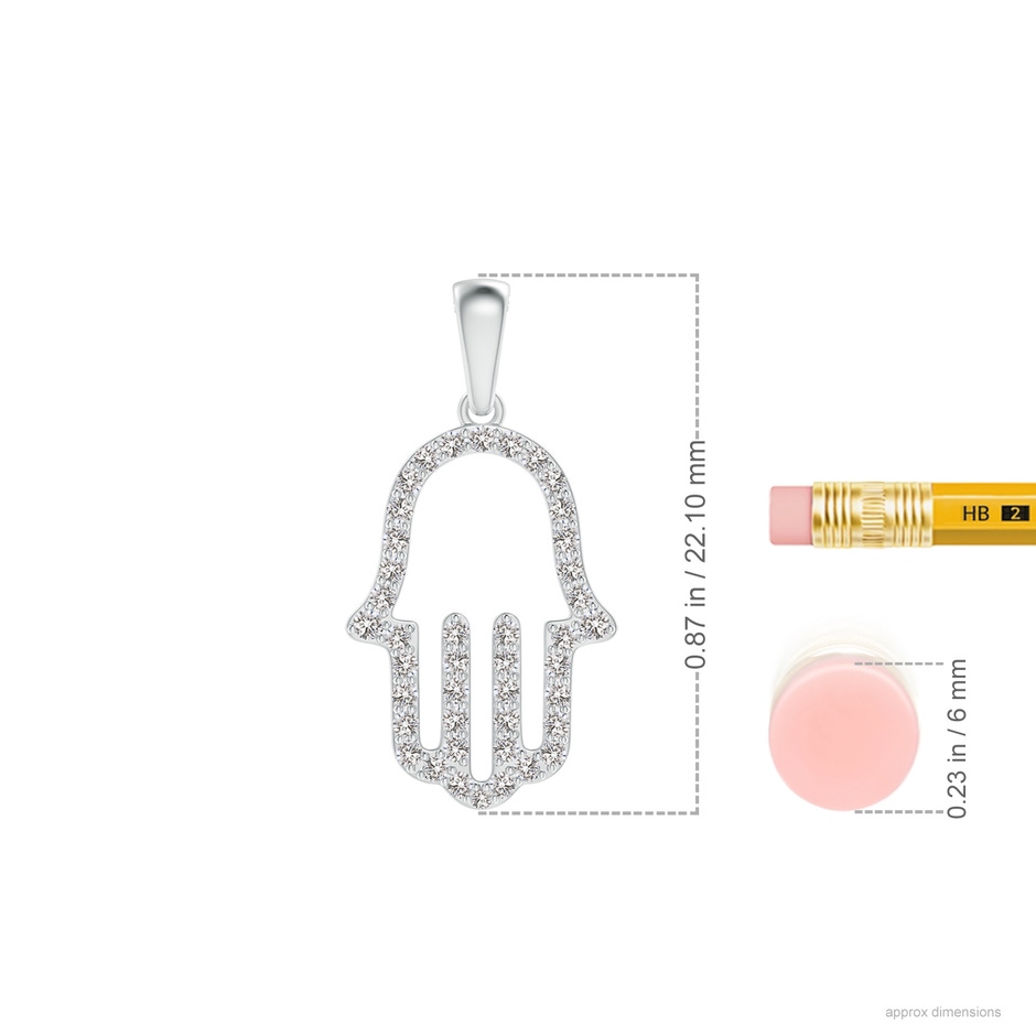 1.3mm IJI1I2 Diamond Hamsa Hand Pendant in White Gold ruler