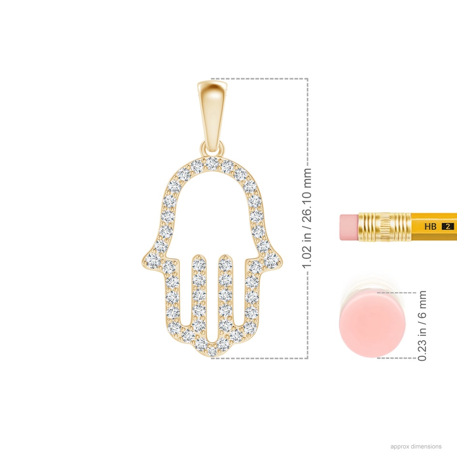 1.5mm GVS2 Diamond Hamsa Hand Pendant in Yellow Gold ruler