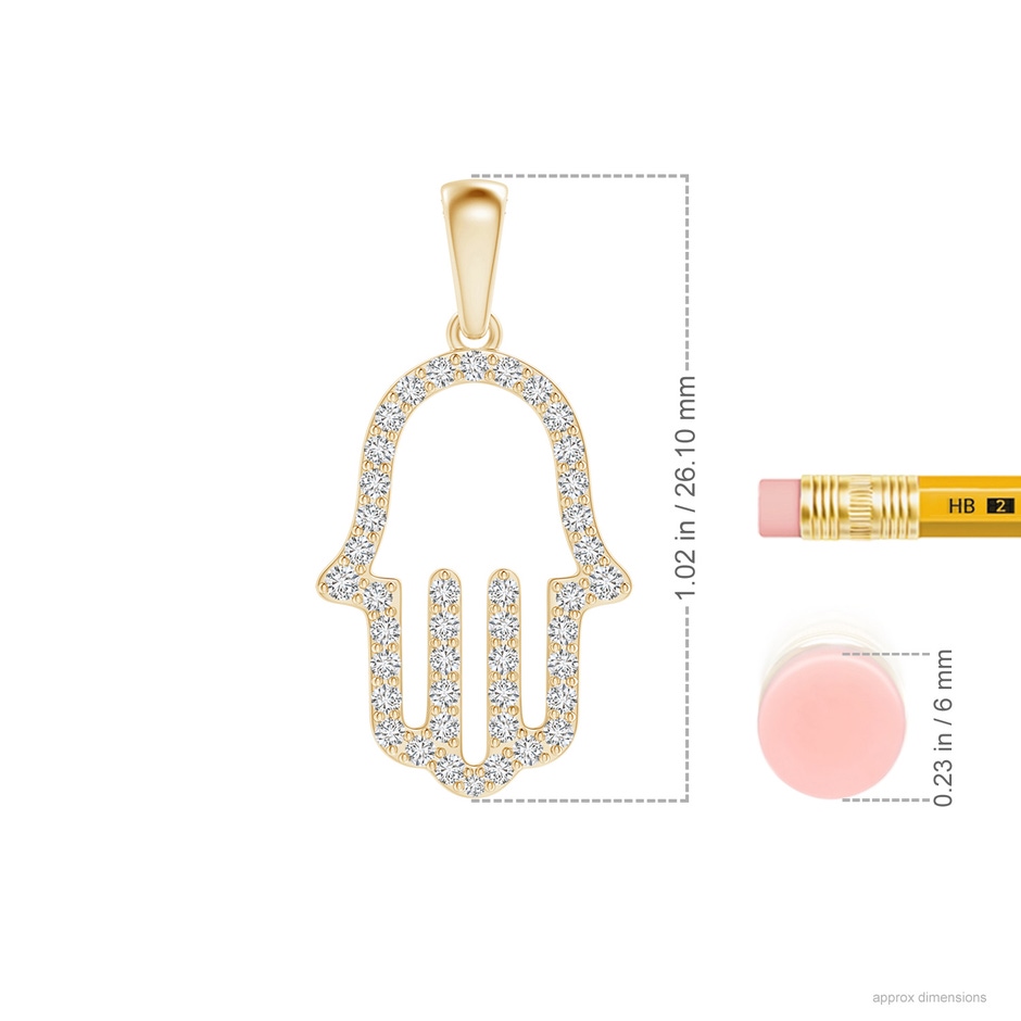 1.5mm HSI2 Diamond Hamsa Hand Pendant in Yellow Gold ruler