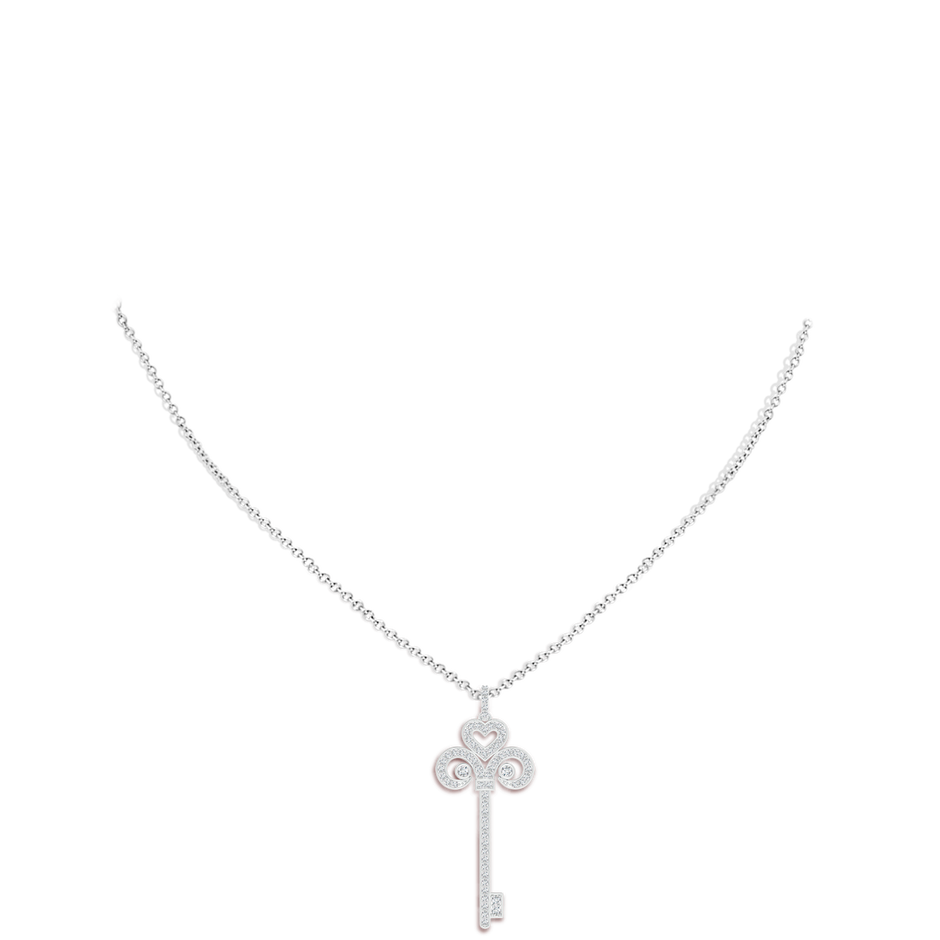 2mm GVS2 Diamond Fleur De Lis Key Pendant in White Gold body-neck