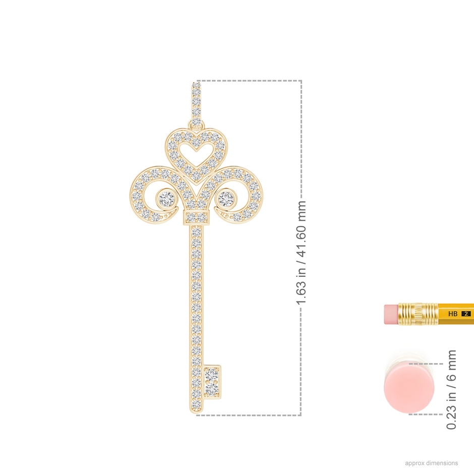 2mm HSI2 Diamond Fleur De Lis Key Pendant in Yellow Gold ruler