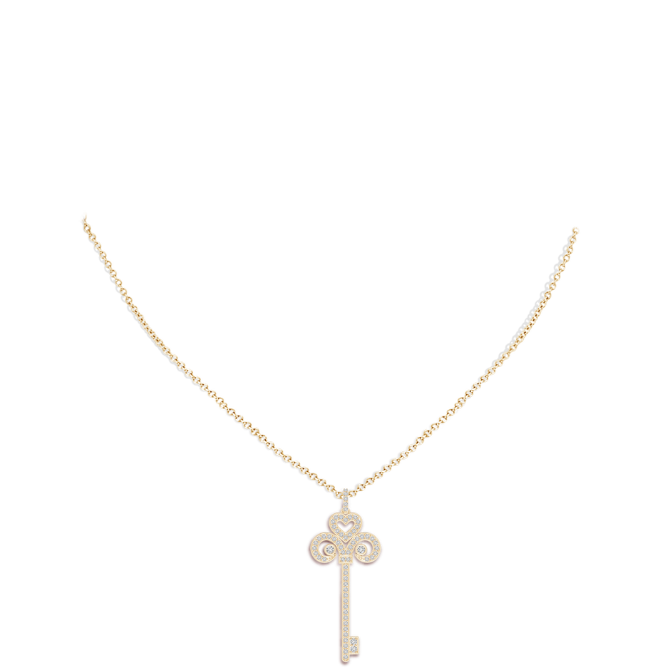 2mm HSI2 Diamond Fleur De Lis Key Pendant in Yellow Gold body-neck