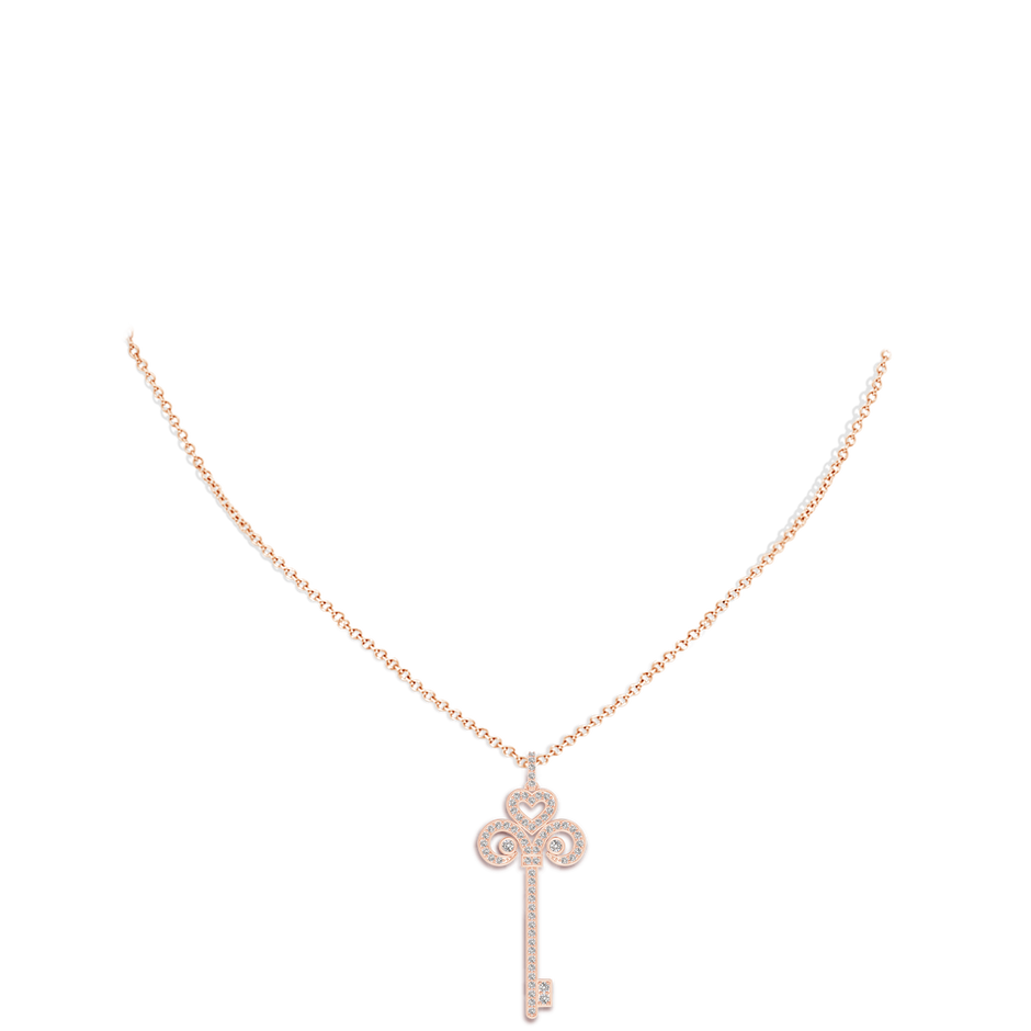 2mm IJI1I2 Diamond Fleur De Lis Key Pendant in Rose Gold body-neck