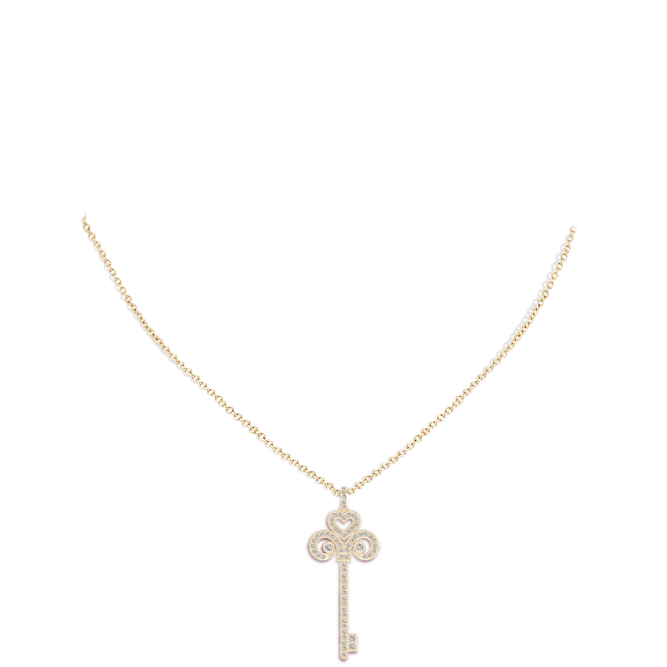 2mm IJI1I2 Diamond Fleur De Lis Key Pendant in Yellow Gold body-neck